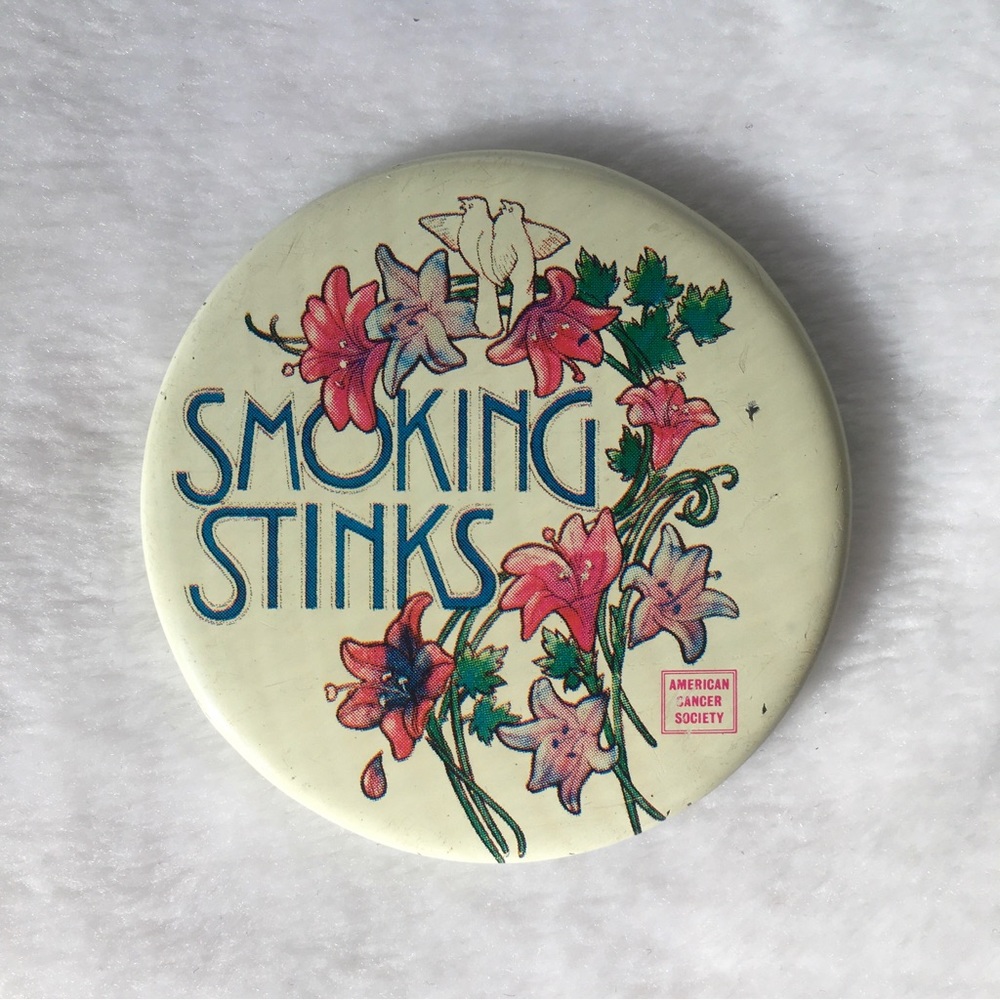 Vintage Pin Funny Smoking Stinks Flowers Retro - Picture 4 of 5
